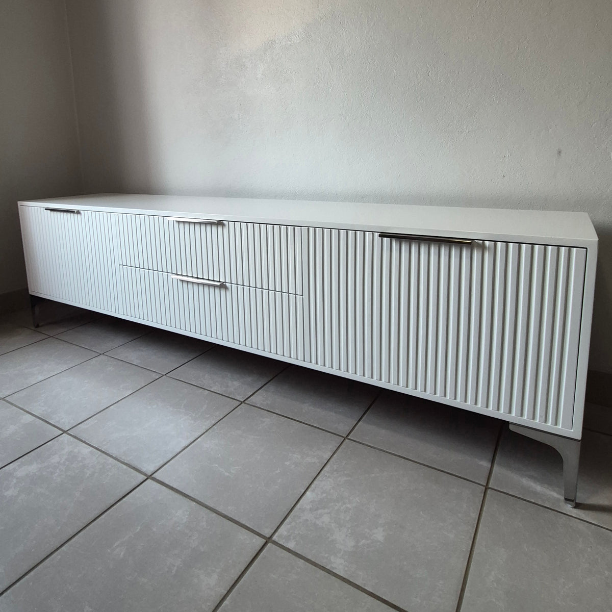 2m Tv Stand. Silver Handles