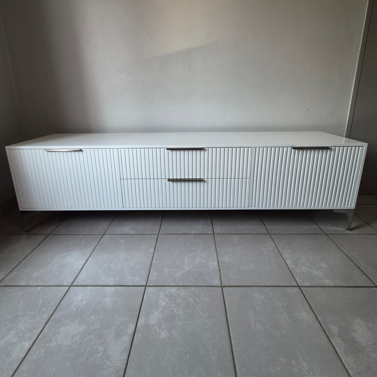 2m Tv Stand. Silver Handles
