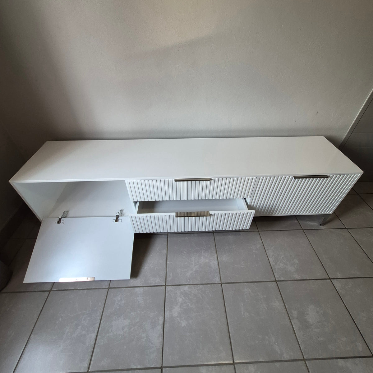 2m Tv Stand. Silver Handles
