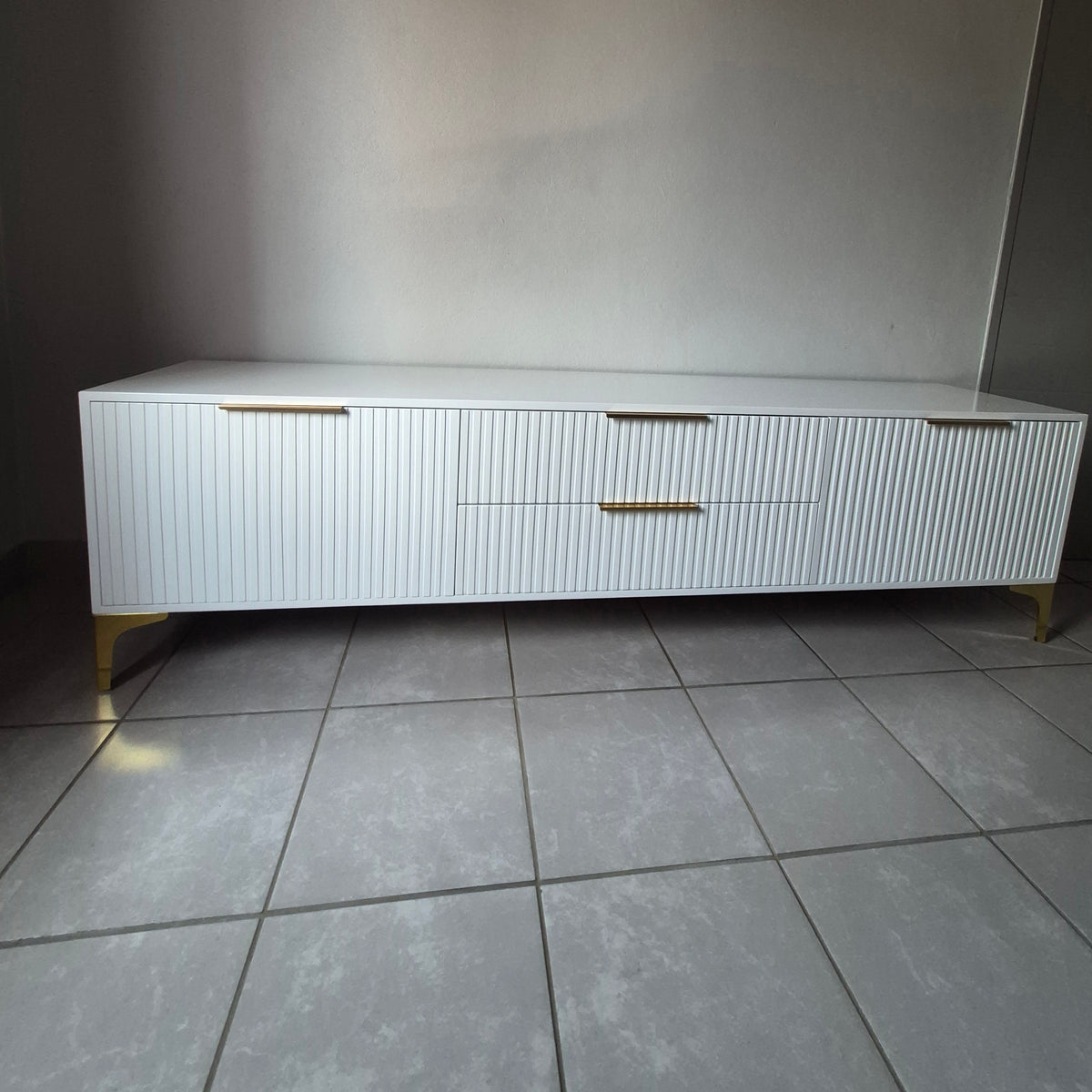 2m Tv Stand. Gold Handles