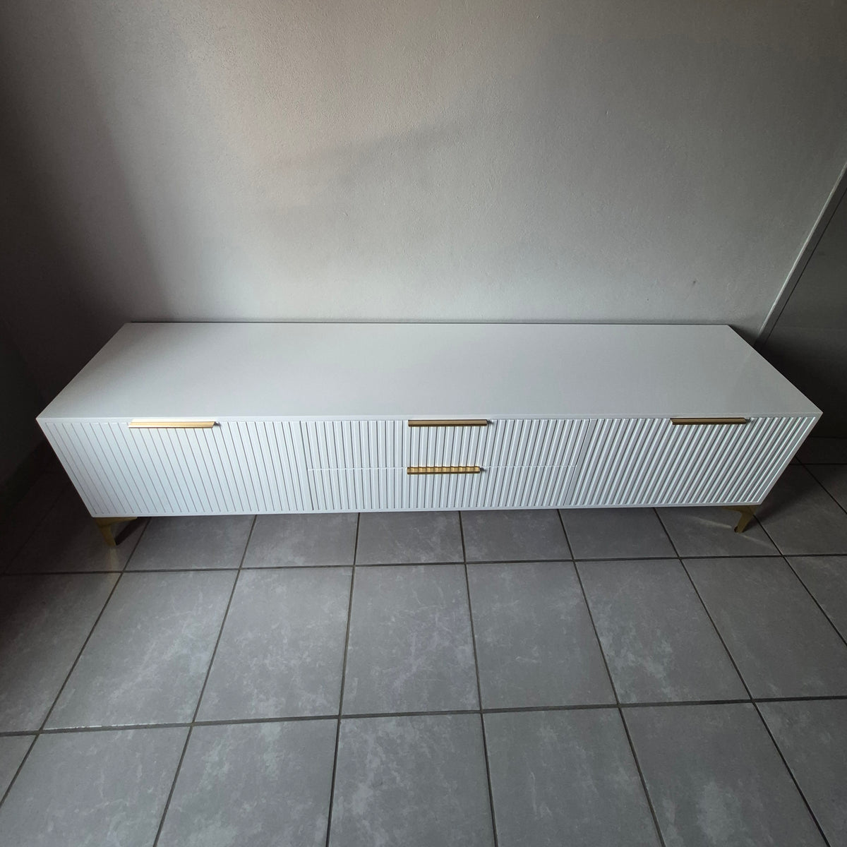 2m Tv Stand. Gold Handles