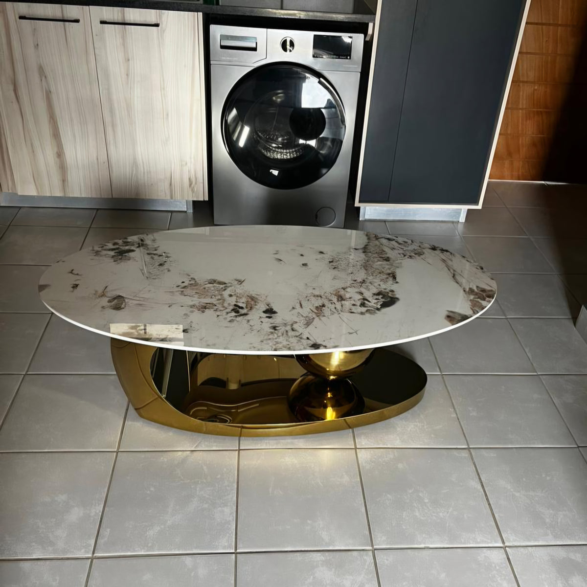 Oval Marble Top Gold Coffee Table