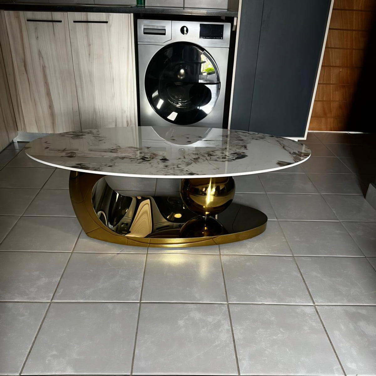 Oval Marble Top Gold Coffee Table
