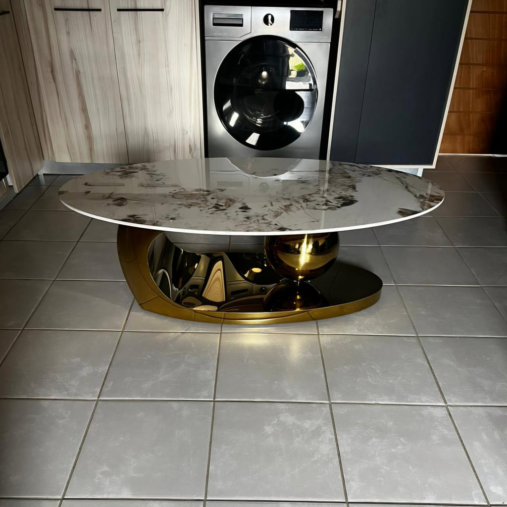 Oval Marble Top Gold Coffee Table