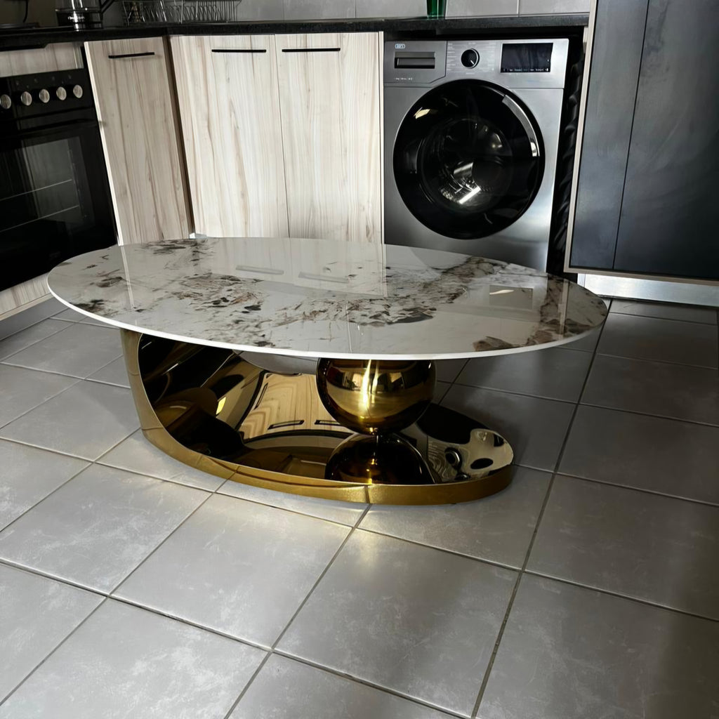 Oval Marble Top Gold Coffee Table